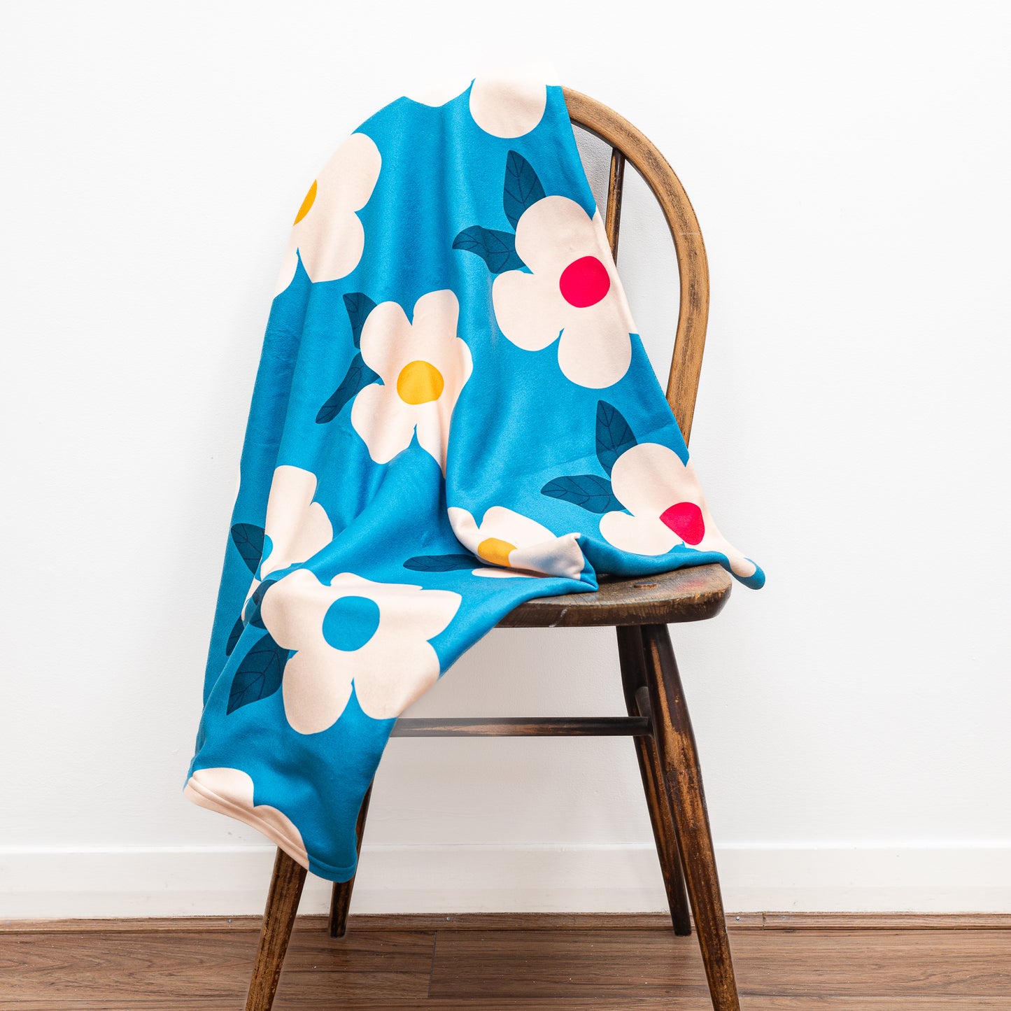Retro Floral Ocean Blue Teal Large Fleece Blanket/Throw - Enamelhappy - Enamelhappy