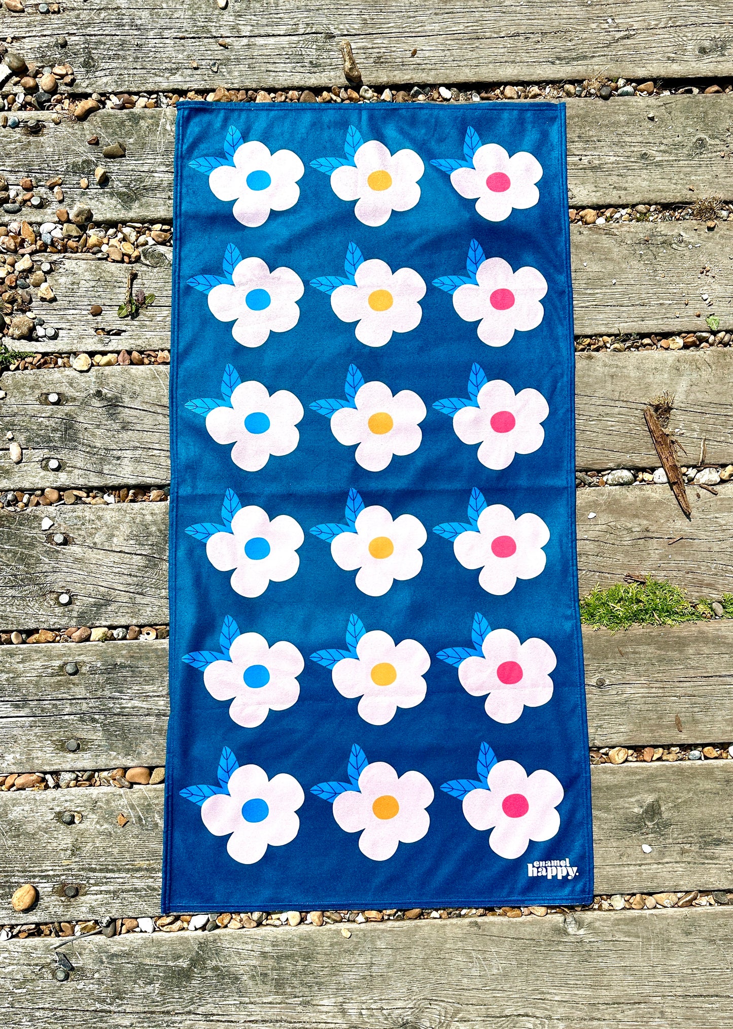 Beautiful Quick Dry Beach/Bath Towel Large - Retro Floral Midnight Navy - Enamelhappy