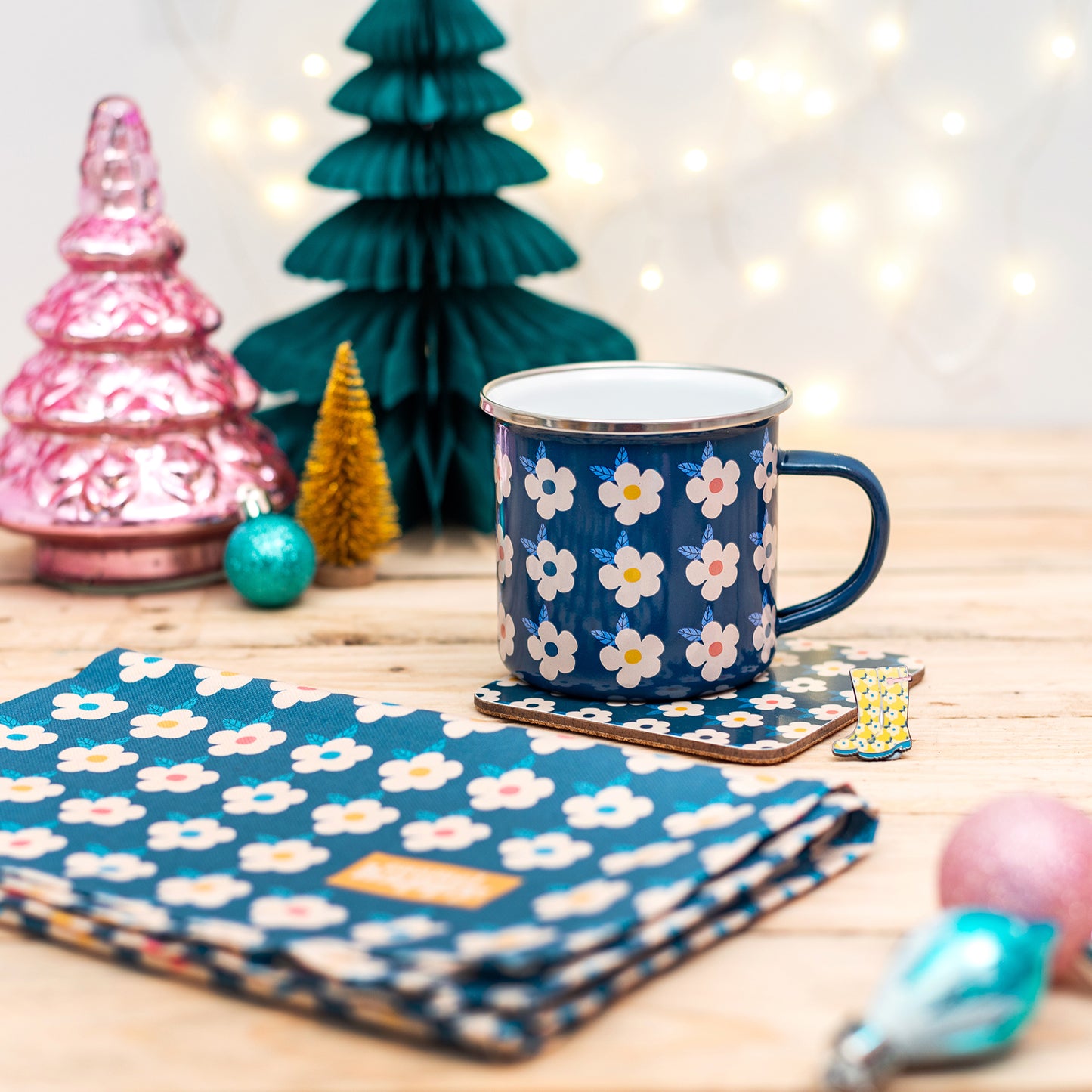 NAVY GIFT BUNDLE Set Blue Campervan Swimming Hiking Gardening Camping Beautiful Pretty Retro Cute Wellies Tin Cup For Her - Enamelhappy