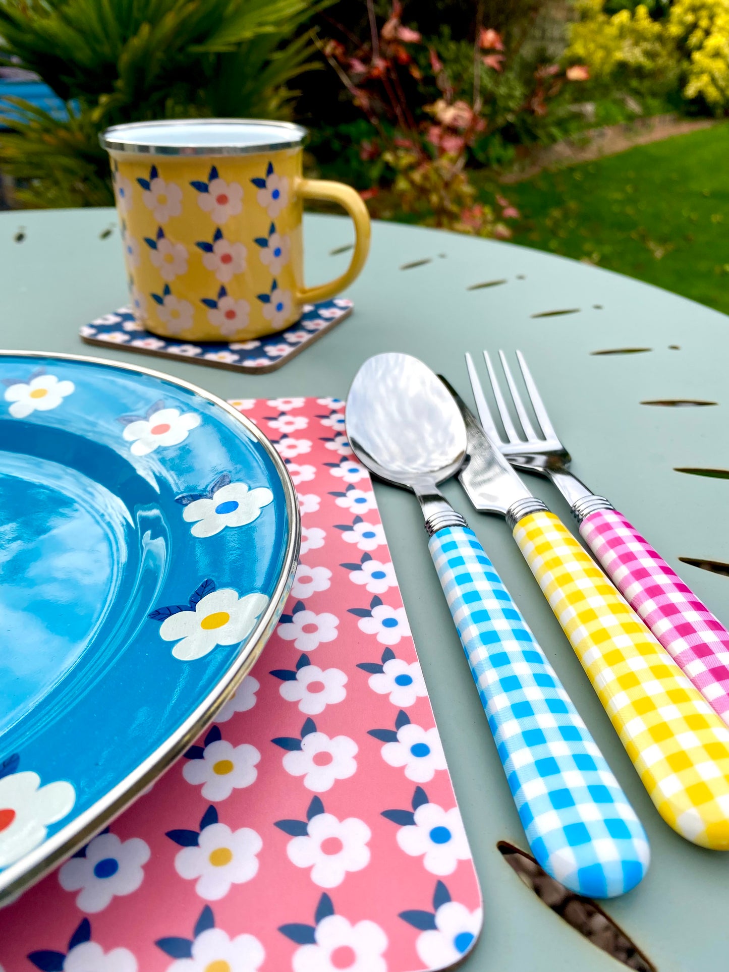 Colourful Individual Gingham Cutlery Set - Enamelhappy - Enamelhappy