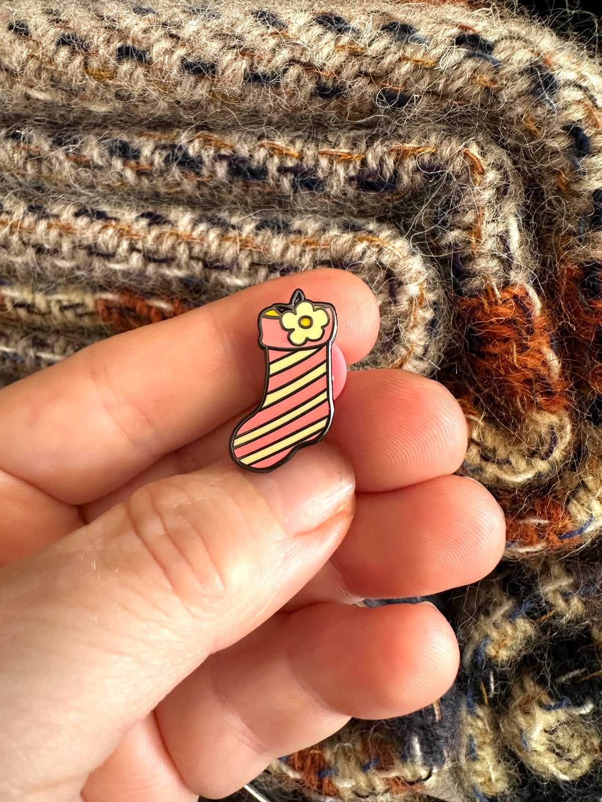 Limited Edition Rose Pink Retro Christmas Stocking Enamel Pin Badge