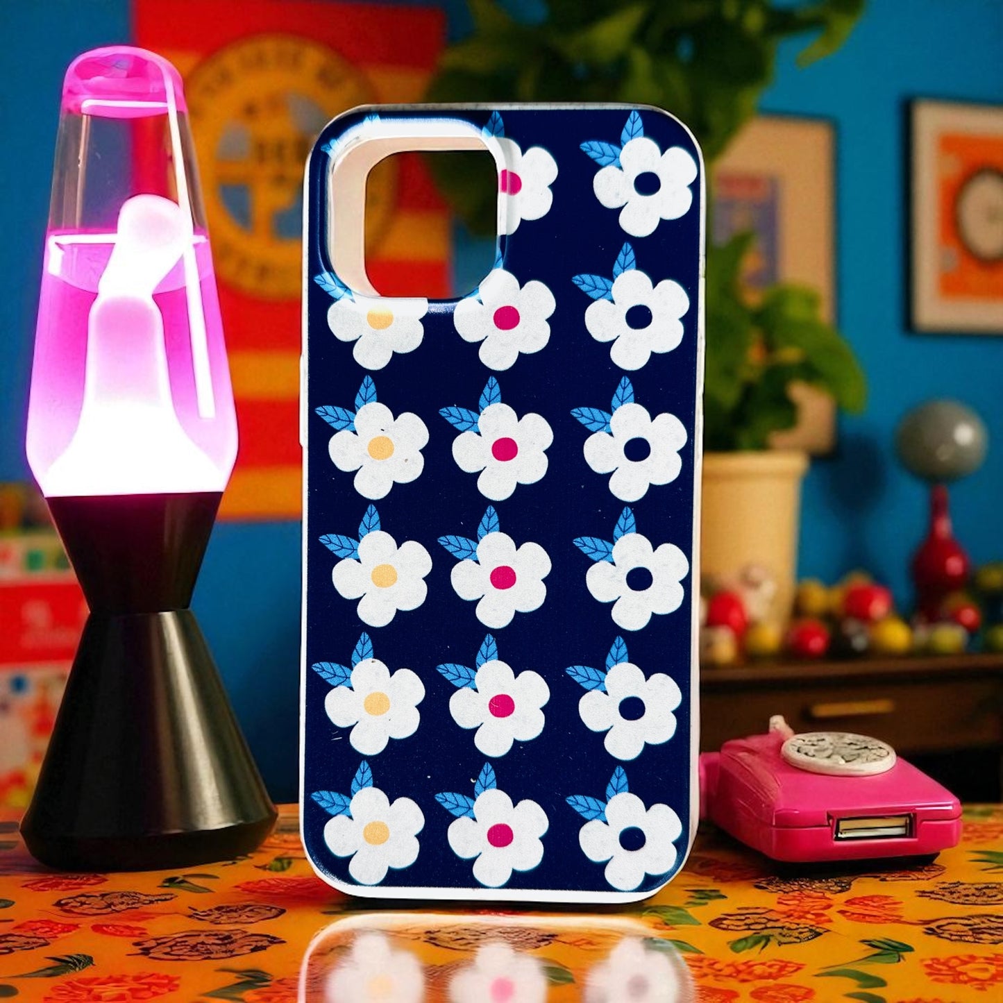Retro Floral Eco Friendly Tough Phone Case in Midnight Navy - iPhone Samsung - Enamelhappy