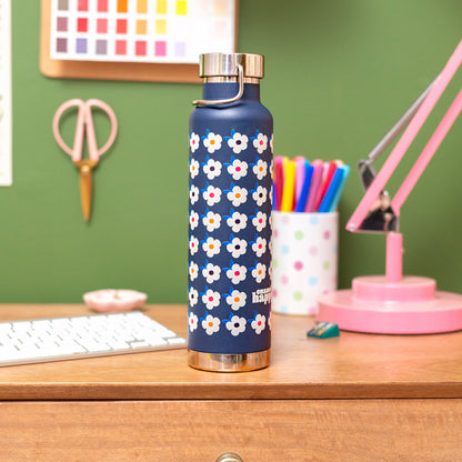 650ml Copper Insulated Retro Floral Print Water Bottle Lime Green / Navy - Enamelhappy