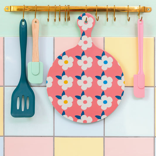 Chopping Board Rose Pink Retro Floral - Enamelhappy