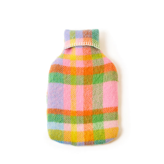 Pure New Wool Hot Water Bottle Bright RainBow Check - Enamelhappy