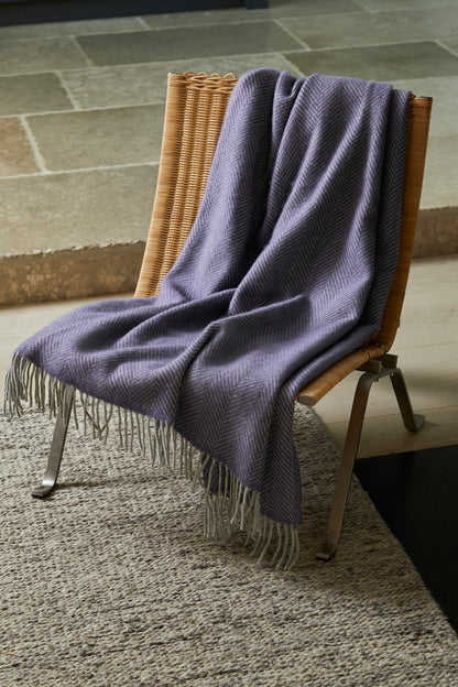 Herringbone Lavender & Silver Grey Throw Blanket By Tweedmill