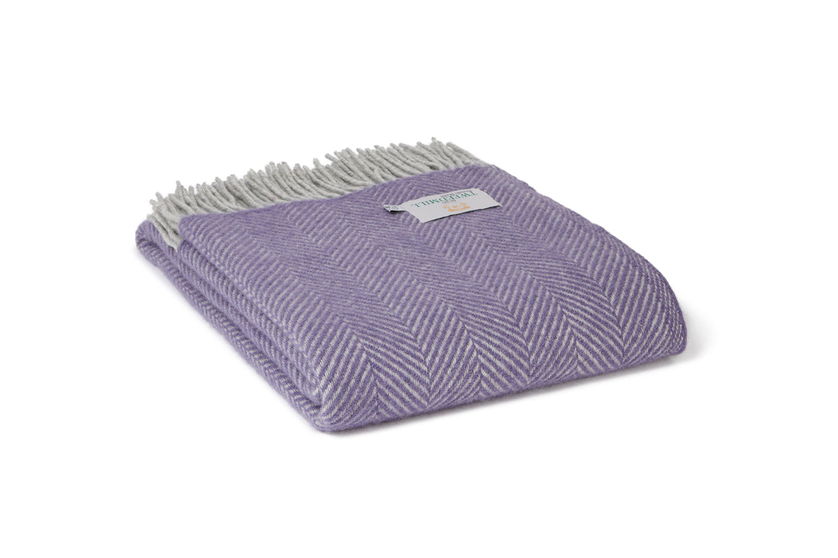 Herringbone Lavender & Silver Grey Throw Blanket By Tweedmill