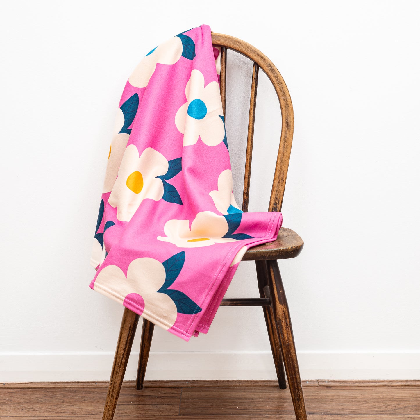 Retro Floral Rose Pink Large Fleece Blanket/Throw - Enamelhappy