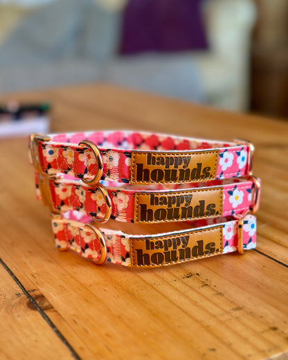 Retro Floral Dog Collar in Rose Pink with Rose Gold Hardware by happyhounds