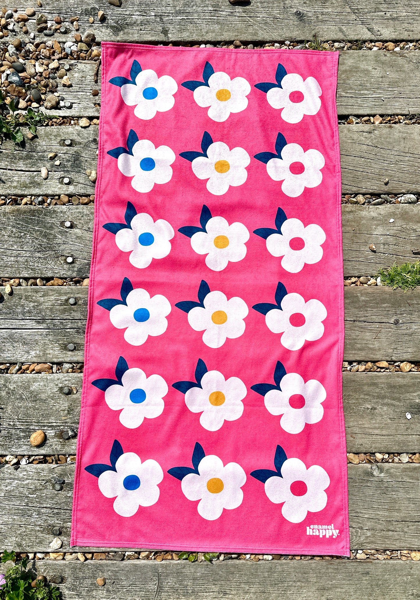 Beautiful Quick Dry Beach/Bath Towel Large - Retro Floral Honey Yellow