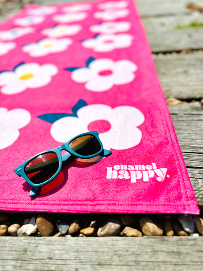 Beautiful Quick Dry Beach/Bath Towel Large - Retro Floral Rose Pink