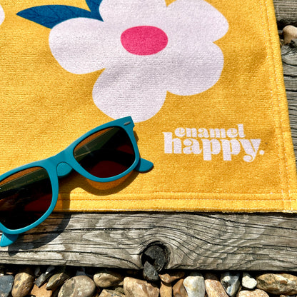 Beautiful Quick Dry Beach/Bath Towel Large - Retro Floral Honey Yellow