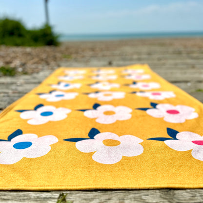 Beautiful Quick Dry Beach/Bath Towel Large - Retro Floral Honey Yellow