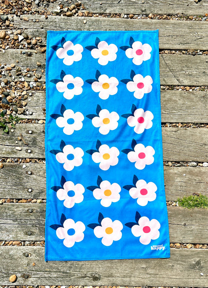 Beautiful Quick Dry Beach/Bath Towel Large - Retro Floral Honey Yellow