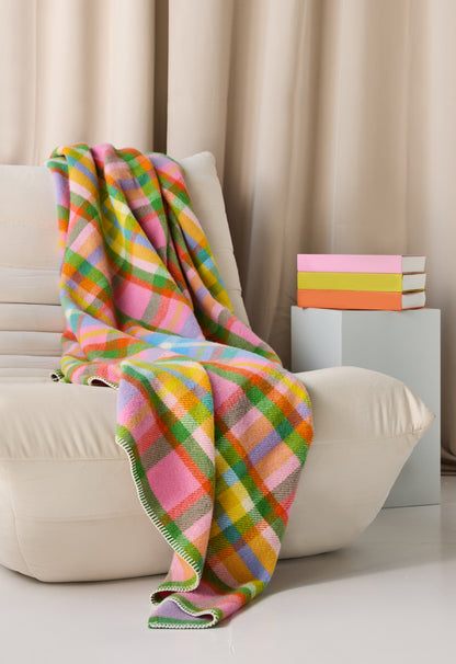 Rainbow Check Wool Throw Blanket: Tweedmill, British Made