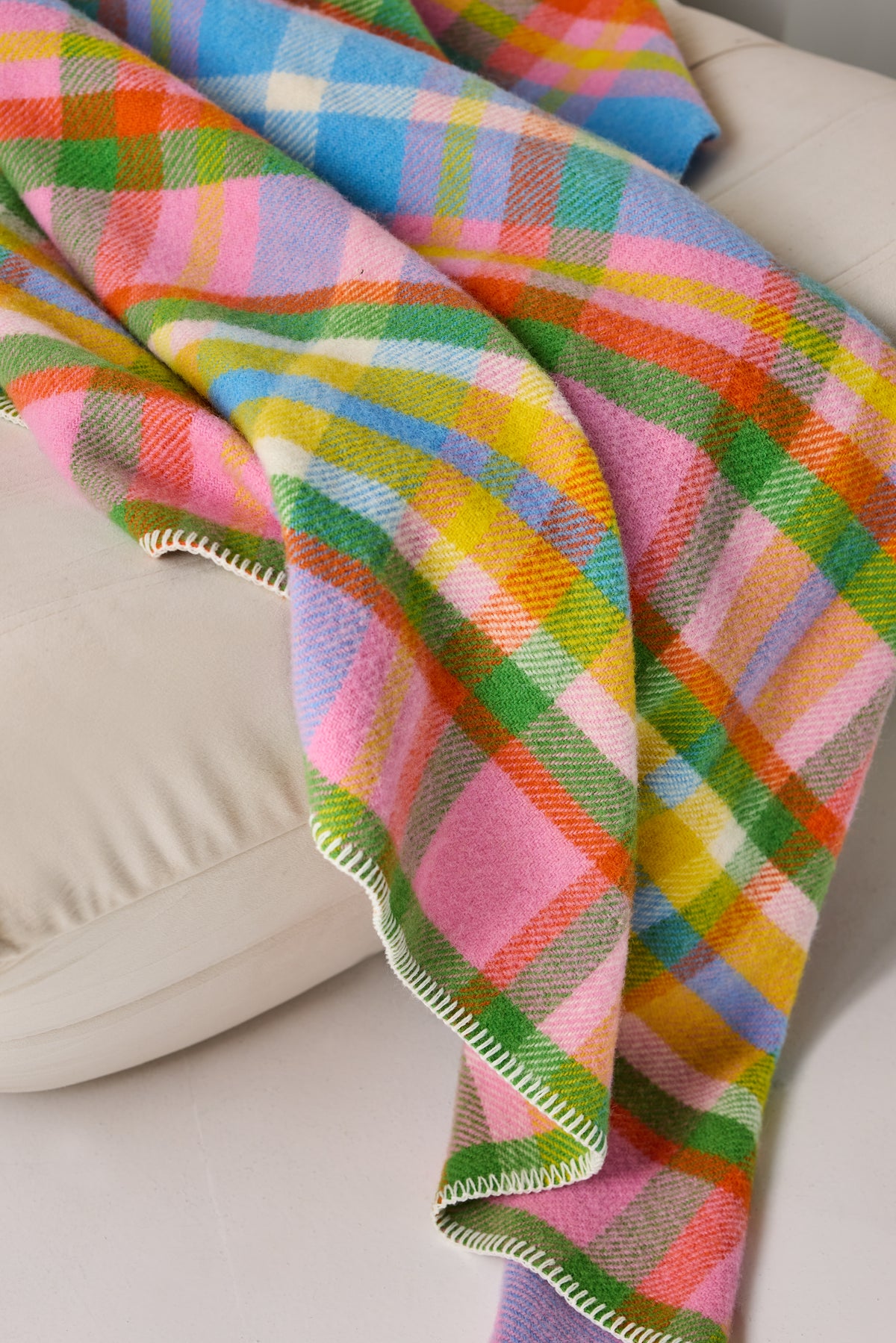 Rainbow Check Wool Throw Blanket: Tweedmill, British Made