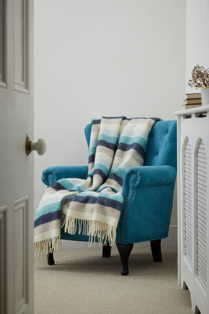 Tweedmill Seashore Stripe Pure Wool Throw Blanket 150 x 183 cm