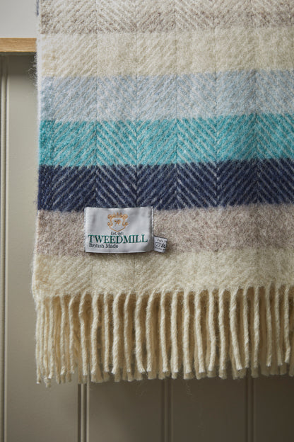 Tweedmill Seashore Stripe Pure Wool Throw Blanket 150 x 183 cm