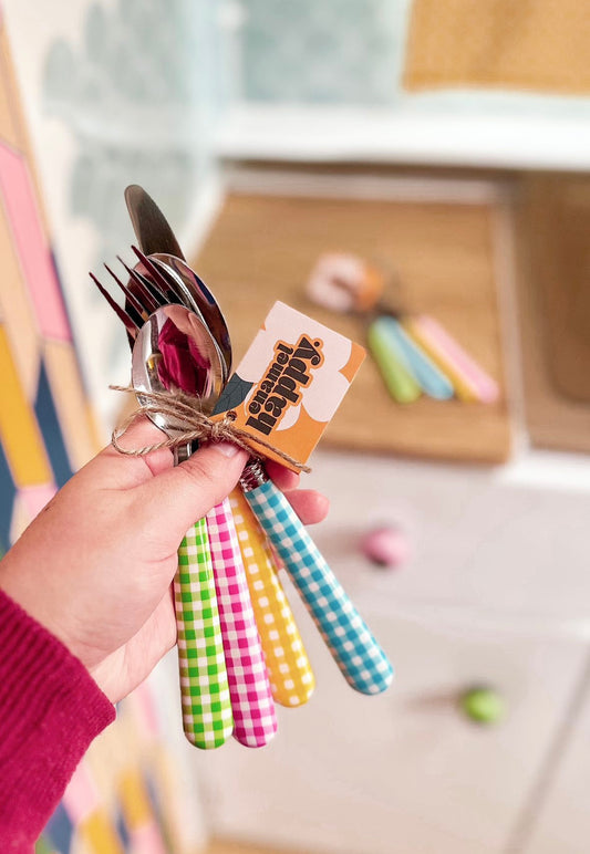 Colourful Individual Gingham Cutlery Set - Enamelhappy