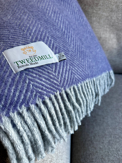 Herringbone Lavender & Silver Grey Throw Blanket By Tweedmill