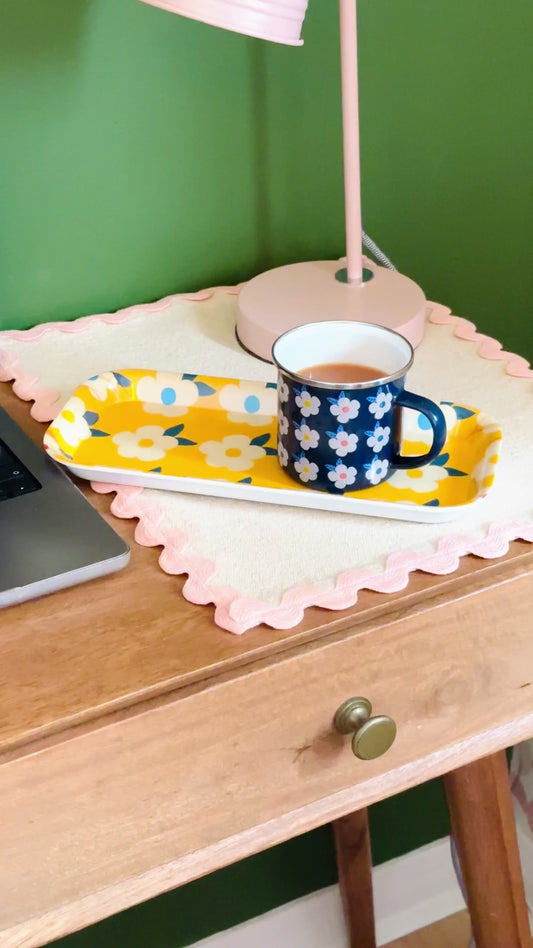 Midnight Blue Floral Small Rectangle Tray - Enamelhappy