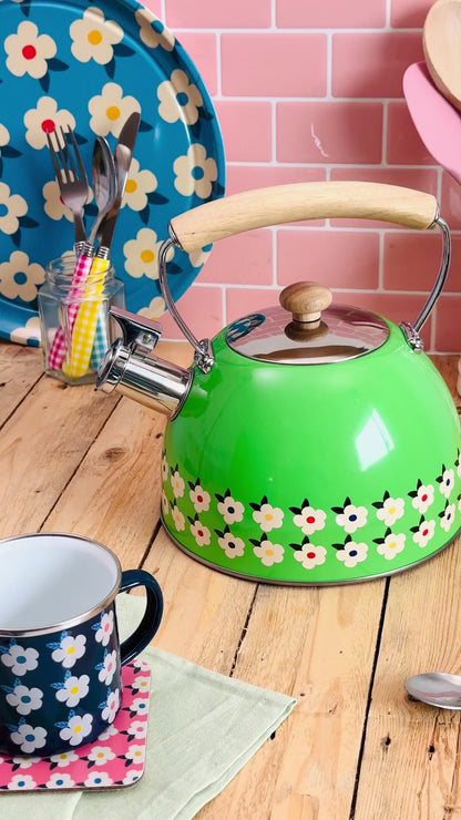 2.5L Whistling Kettle Stainless Steel Meadow Green - Enamelhappy
