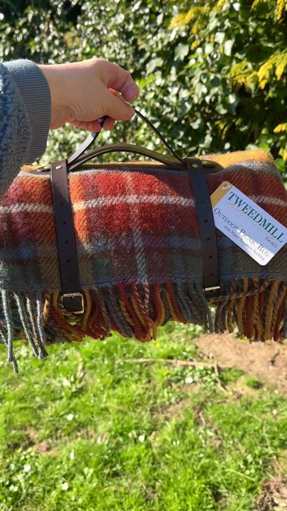 Polo Picnic Rug Antique Buchanan Tartan/Brown with Leather Strap