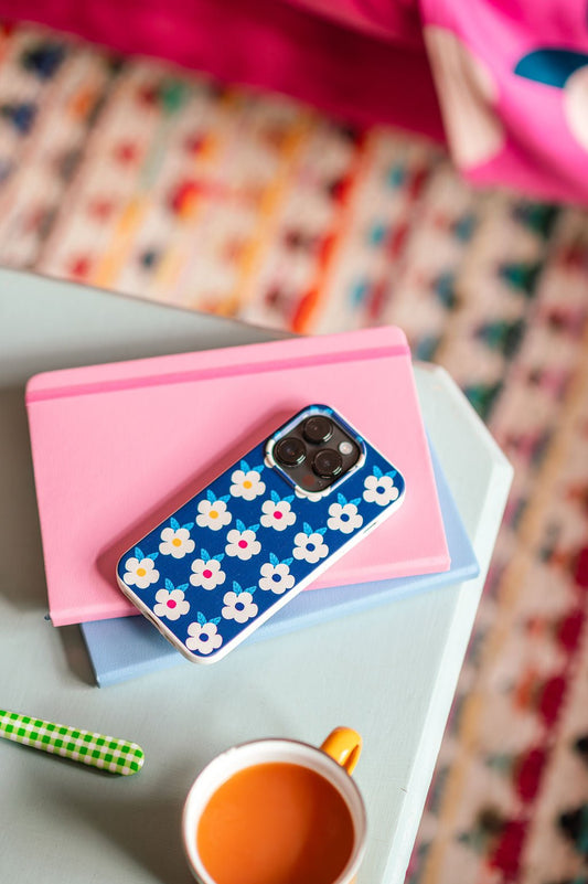 Retro Floral Tough Phone Case in Midnight Navy - Google Samsung Iphone - Enamelhappy