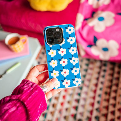 Retro Floral Tough Phone Case in Ocean Blue - Google Samsung Iphone - Enamelhappy