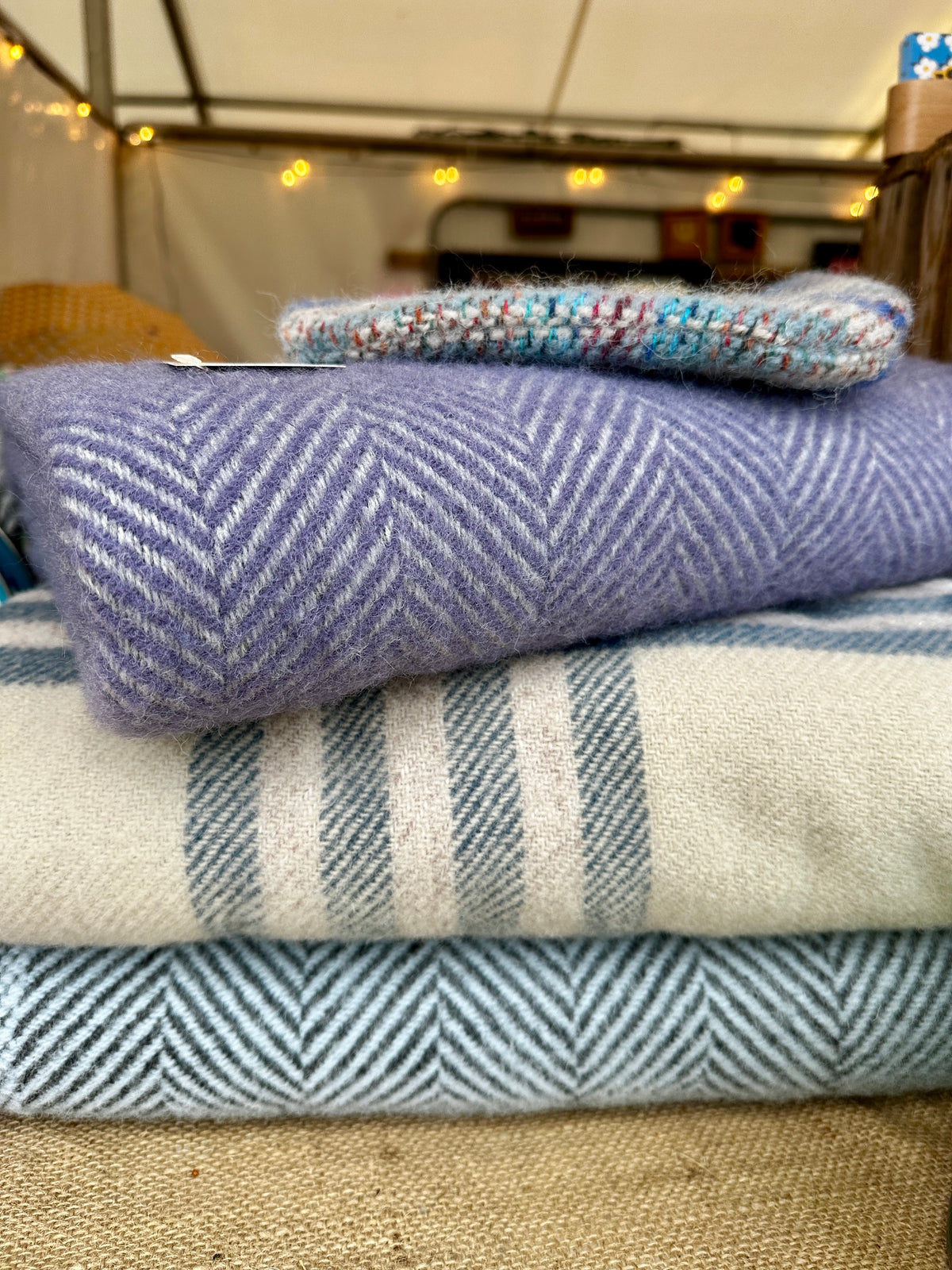 Herringbone Lavender & Silver Grey Throw Blanket By Tweedmill