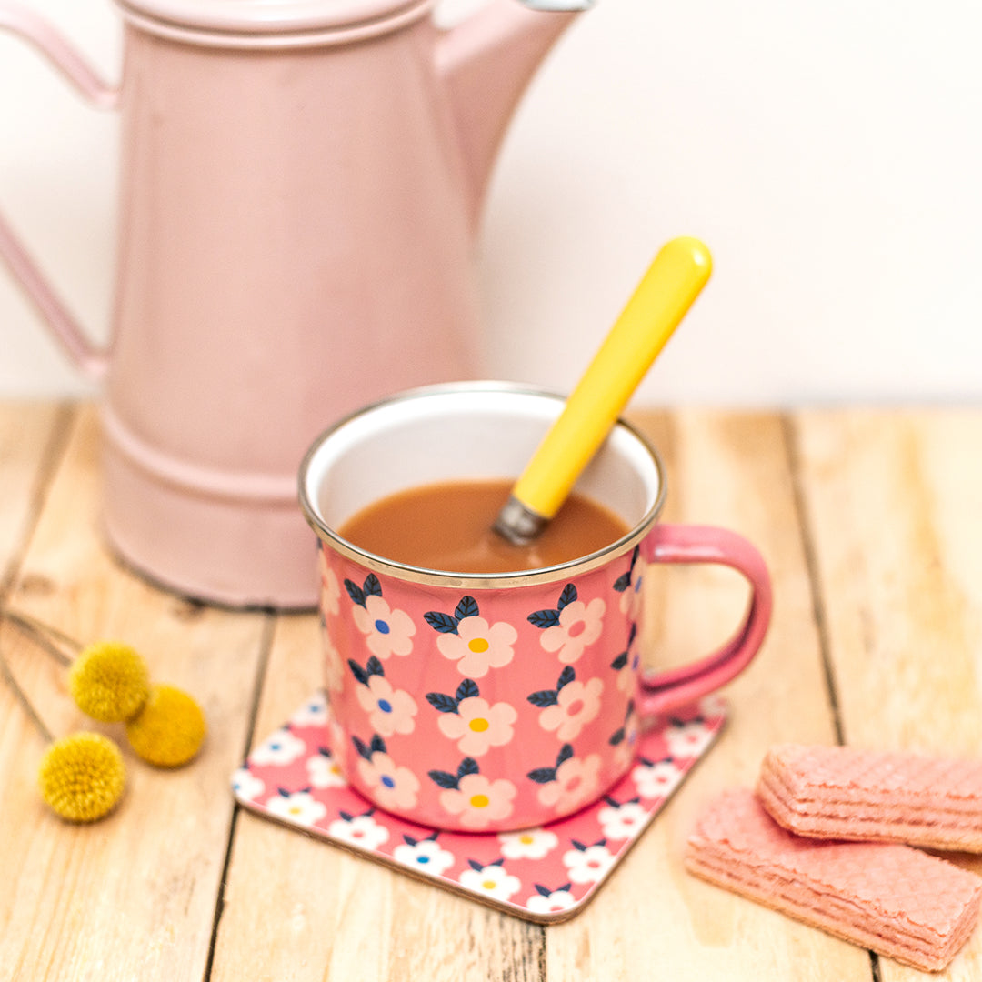 Enamel Mug & Coaster Set - Rose Pink Matching -Enamelhappy