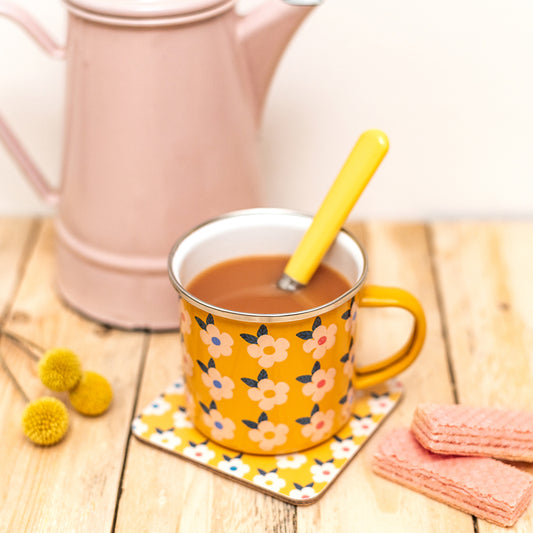 Enamel Mug & Coaster Set - Honey Yellow Matching - Enamelhappy