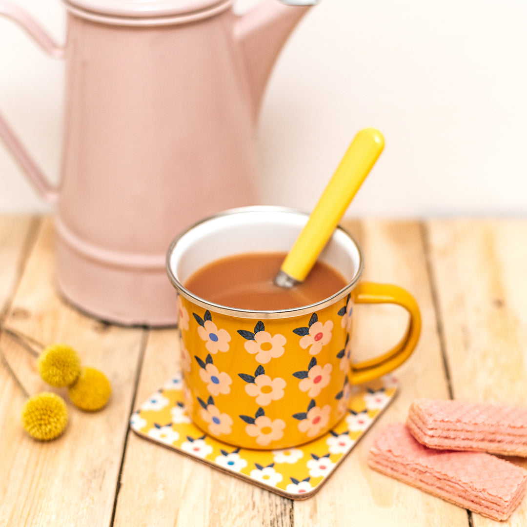 Enamel Mug & Coaster Set - Rose Pink Matching -Enamelhappy