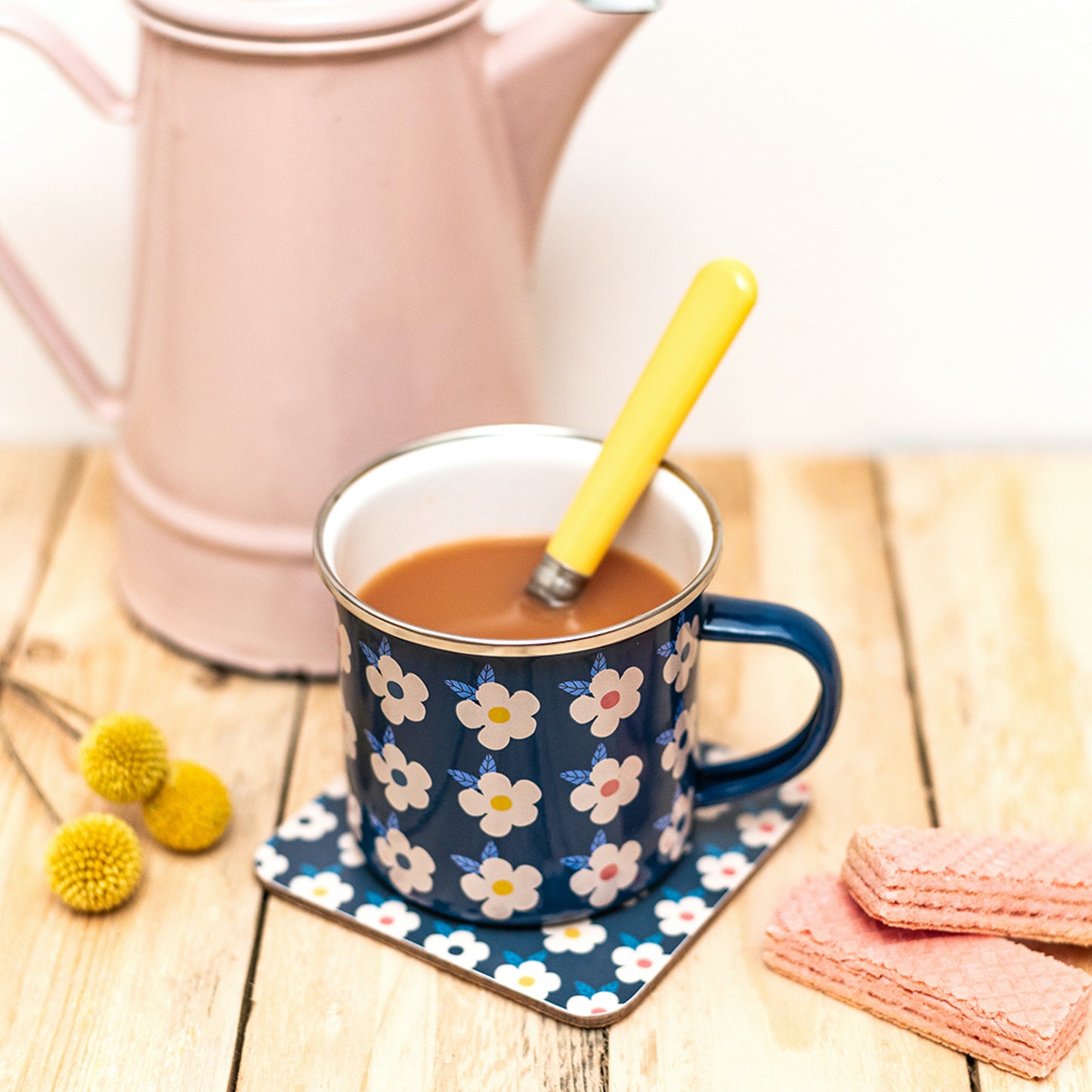 Enamel Mug & Coaster Set - Rose Pink Matching -Enamelhappy
