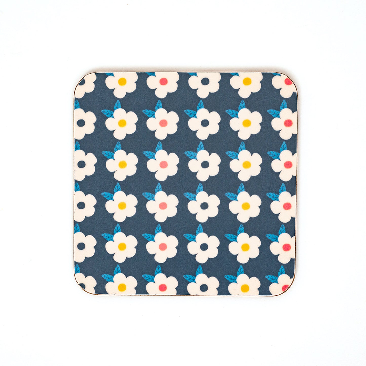 Pretty Midnight Navy Blue Coaster Retro Flower Print