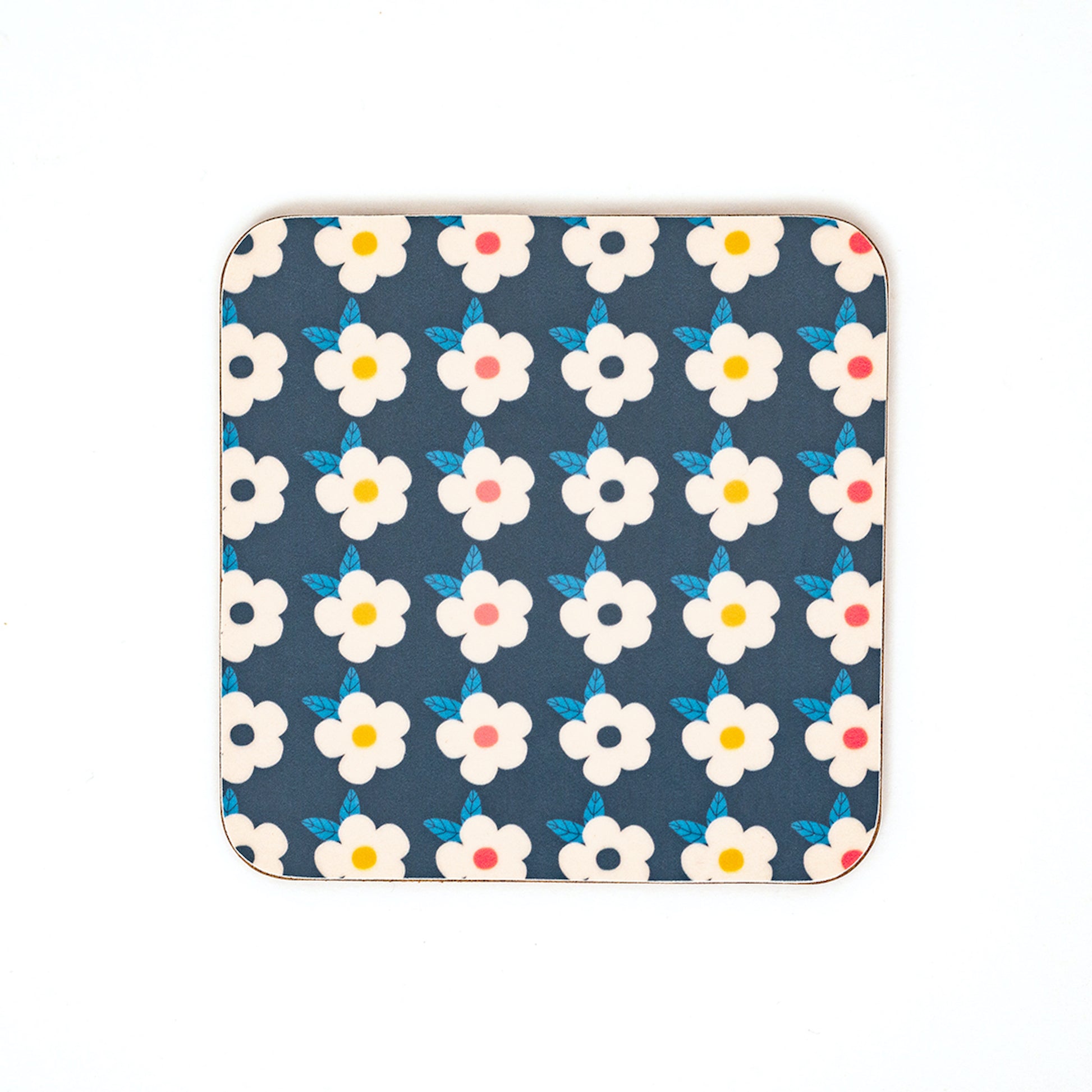 Pretty Midnight Navy Blue Coaster Retro Flower Print